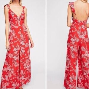 Free People Red Floral Jumpsuit